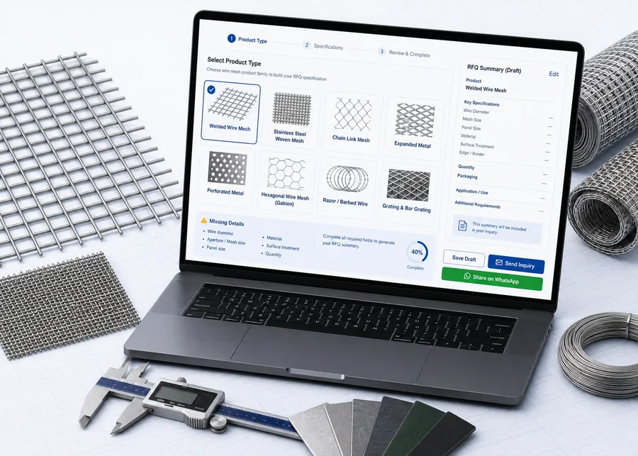 Wire mesh RFQ specification builder cover