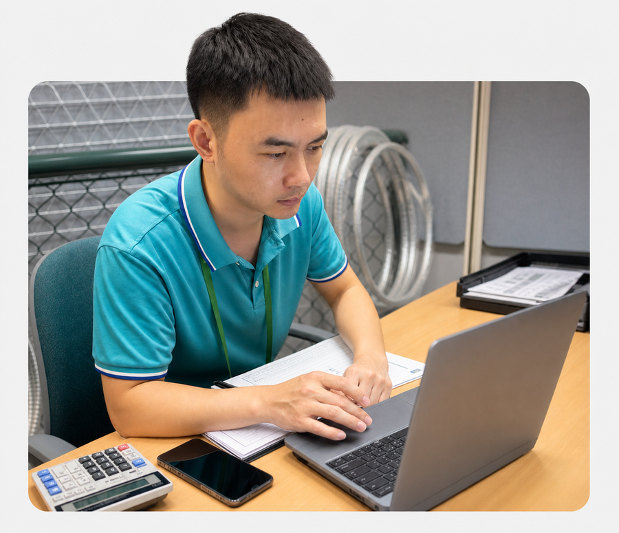 ANJIA GROUP sales specialist preparing wire mesh and fence quotation support