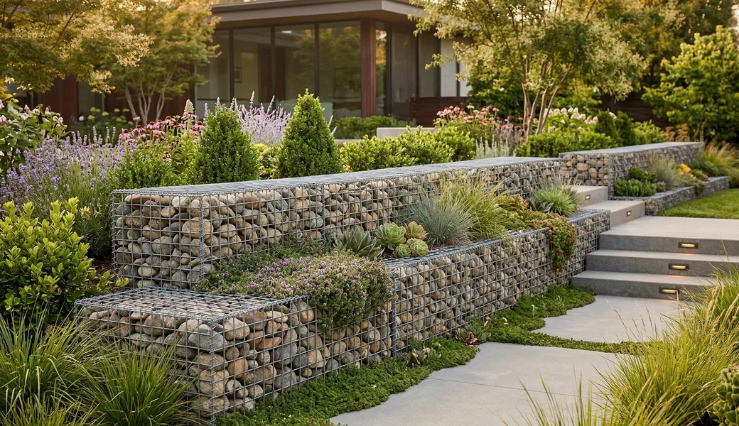 Completed gabion wall landscaping application