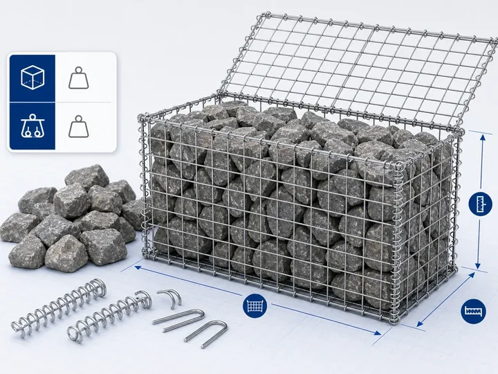 Gabion basket stone fill calculator tool