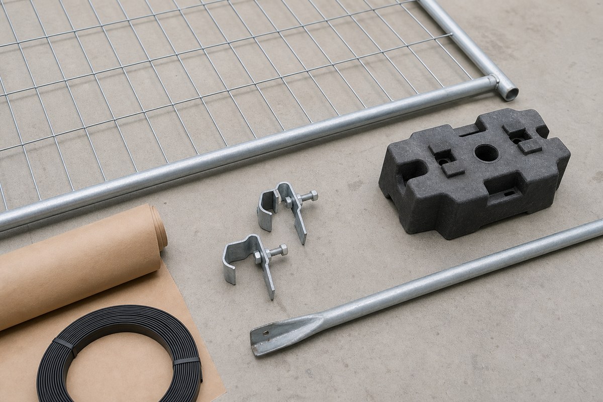 Temporary fence quotation components with panel, base and clamps