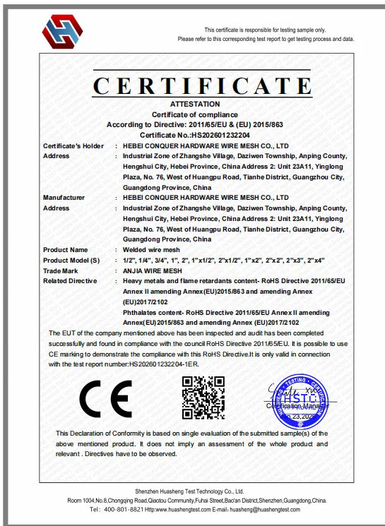CE certificate for wire mesh and fence products