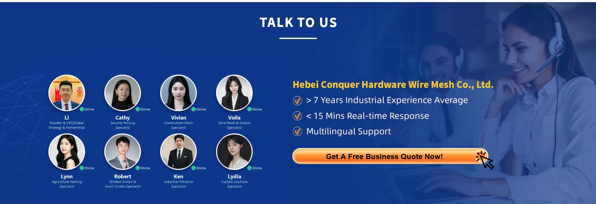 ANJIA wire mesh sales team for WhatsApp business quote support