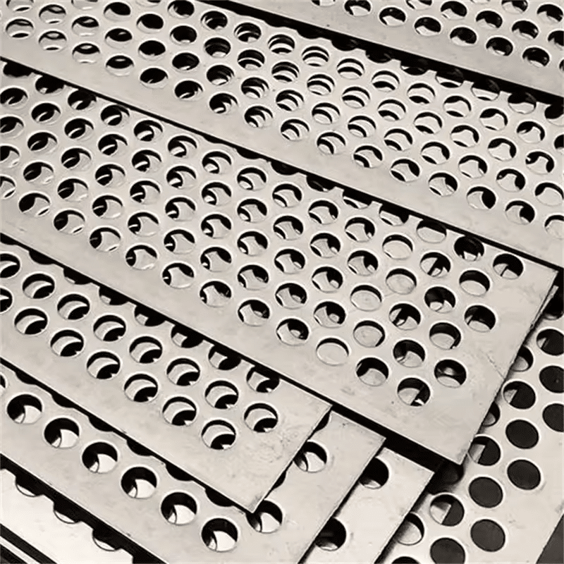 Perforated metal sheet hole pattern close-up for punched sheet inspection discussion