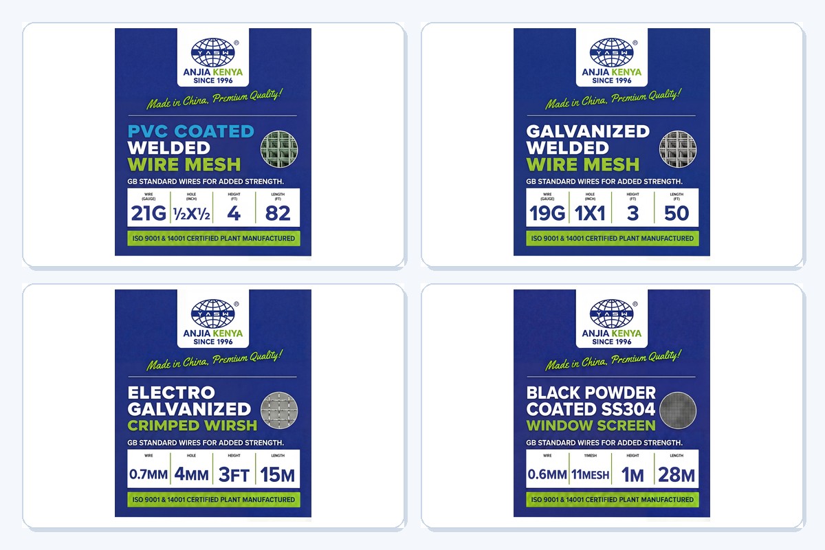 ANJIA KENYA branded wire mesh product labels for local market identification