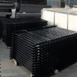 Black powder coated steel palisade security fence mounted on concrete wall base, for villa and residential perimeter protection | ANJIA