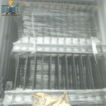 Wrapped black sword palisade fence panels stacked inside shipping container ready for overseas bulk export shipment | ANJIA