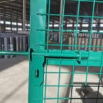 Bright green PVC coated wire mesh garden access gate manufactured in factory workshop | ANJIA