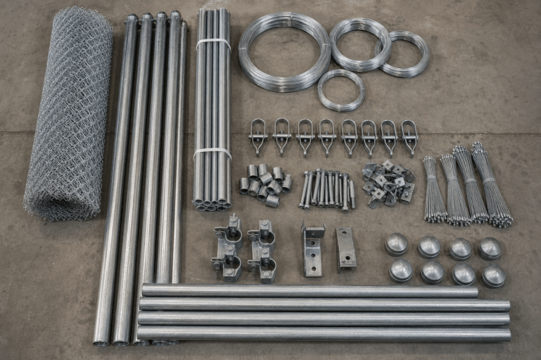 Chain Link Fence Fittings and Accessories: Posts, Tension Wire, Clamps and Packing Checks
