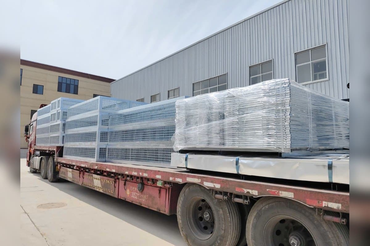 Wrapped gabion box bundles loaded on truck for shipment review