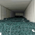 Green PVC coated gabion mattress loaded inside shipping container for overseas hydraulic engineering project shipment | ANJIA