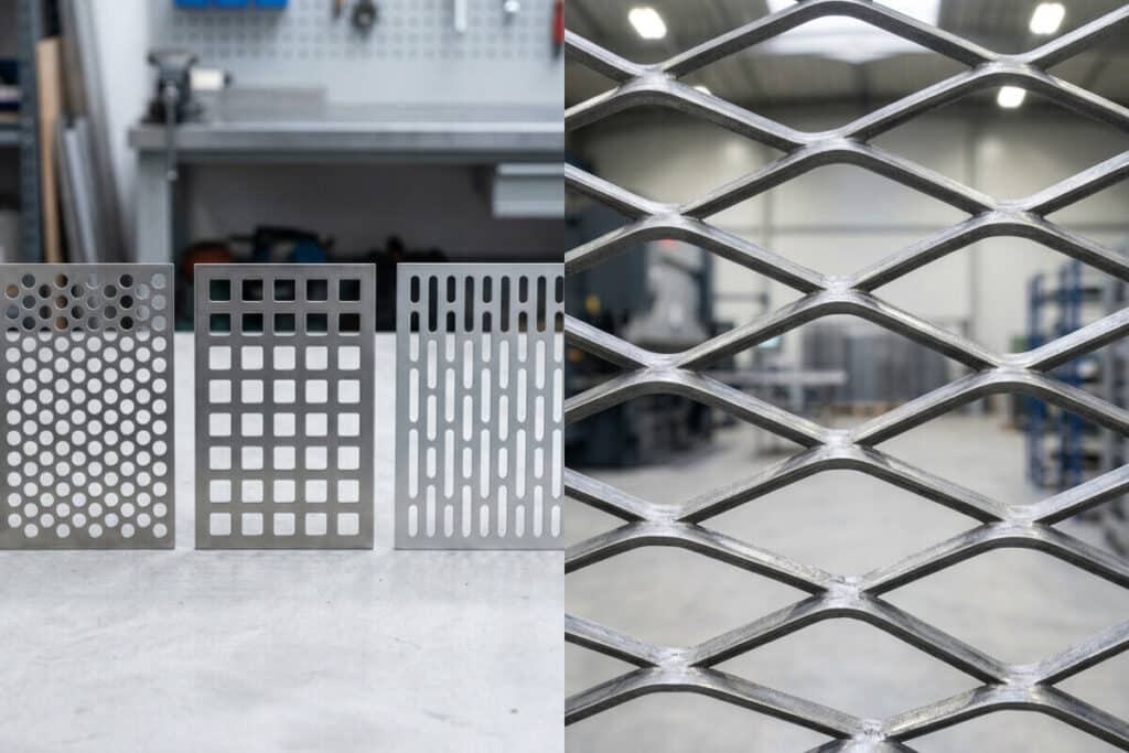 Perforated metal hole patterns compared with expanded metal diamond openings