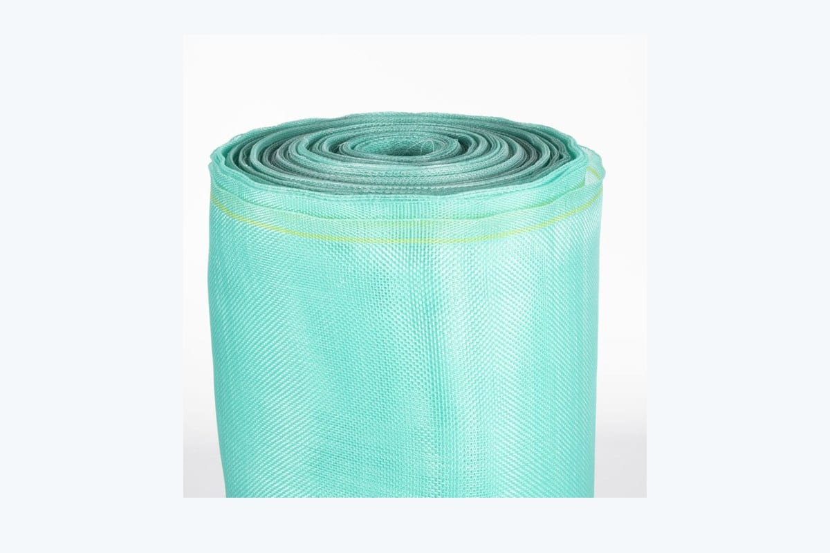 Plastic window screen green mesh close-up reference for lightweight insect screen material selection
