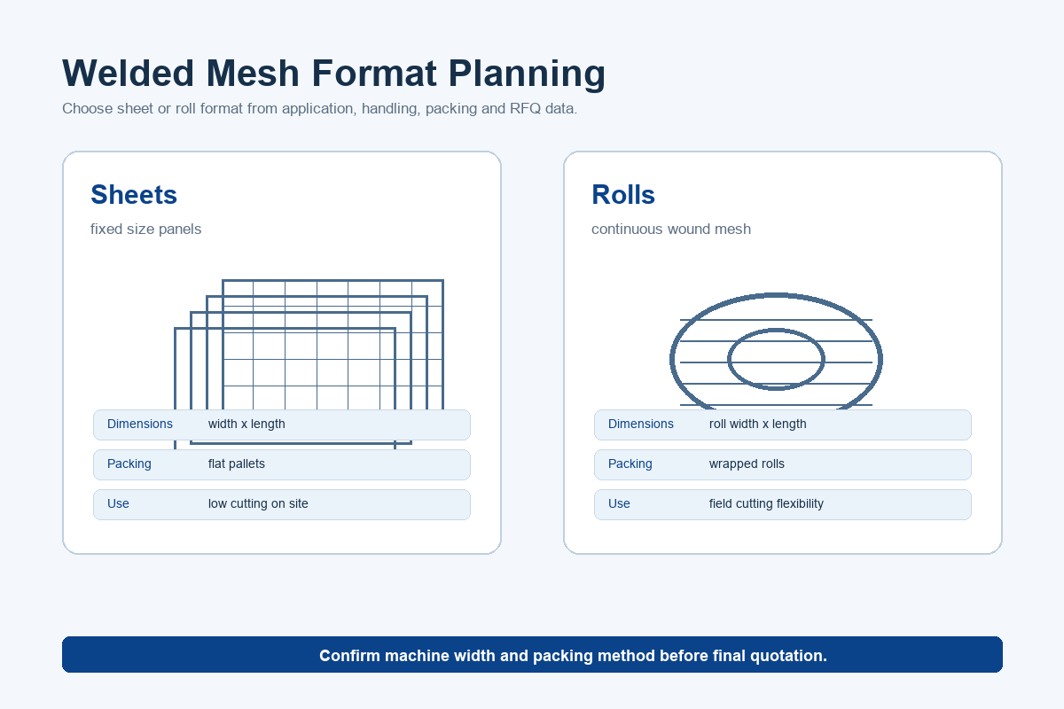 Welded wire mesh sheet and roll size planning diagram