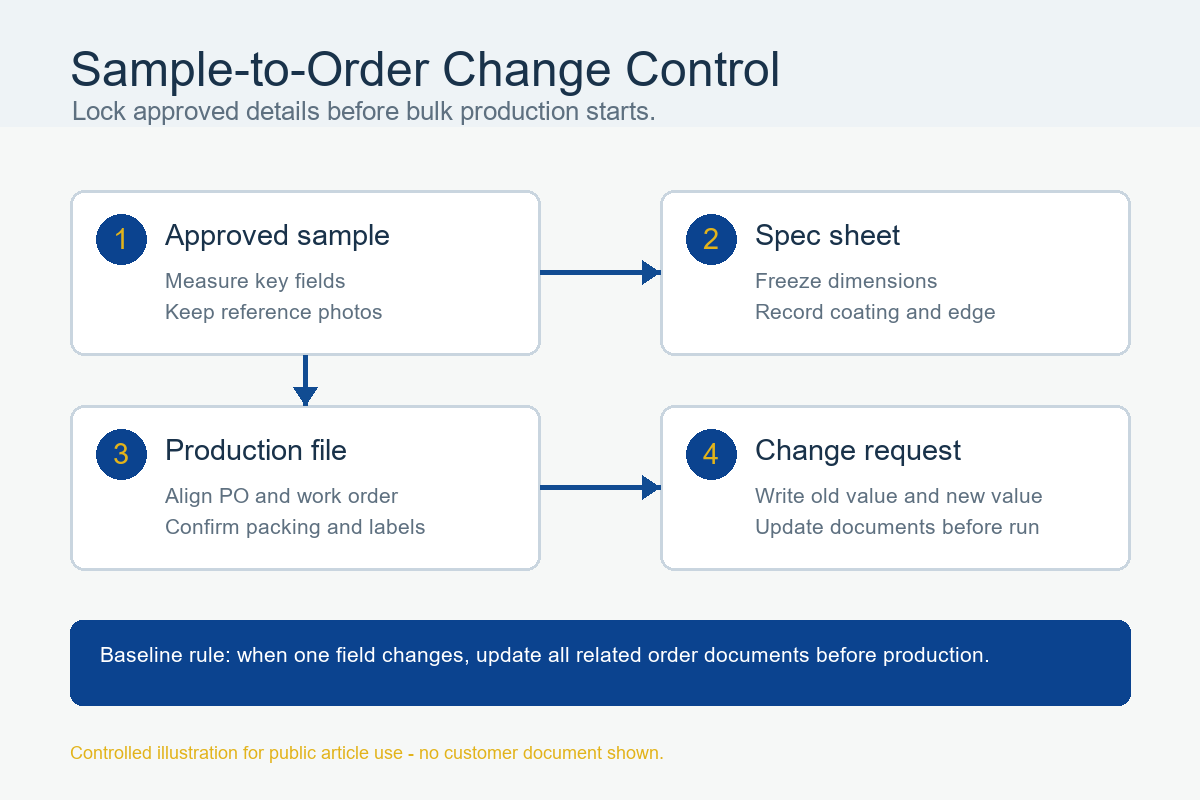Wire mesh sample to order change control workflow diagram