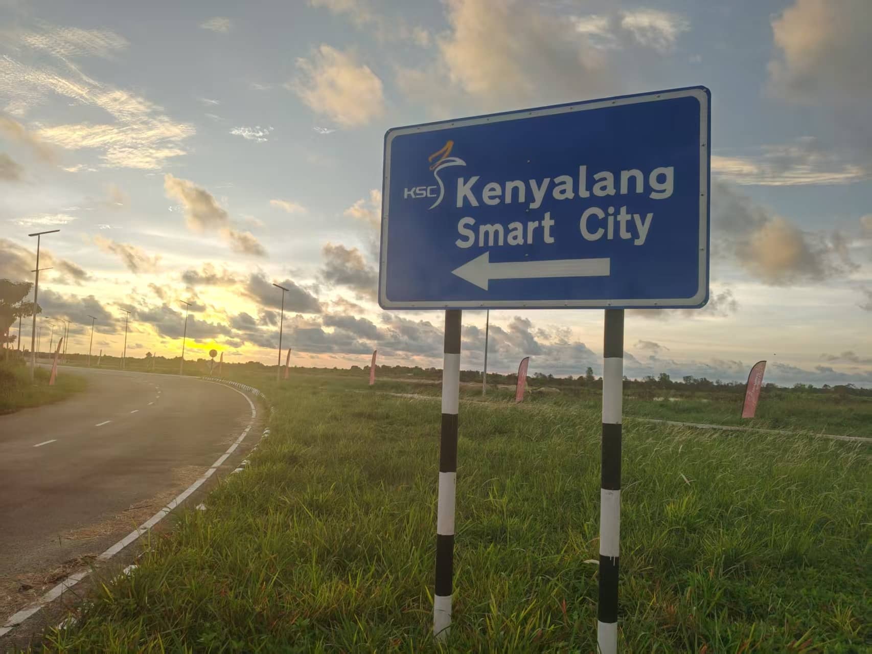 Kenyalang Smart City sign in Miri, Sarawak near the gabion wall project reference