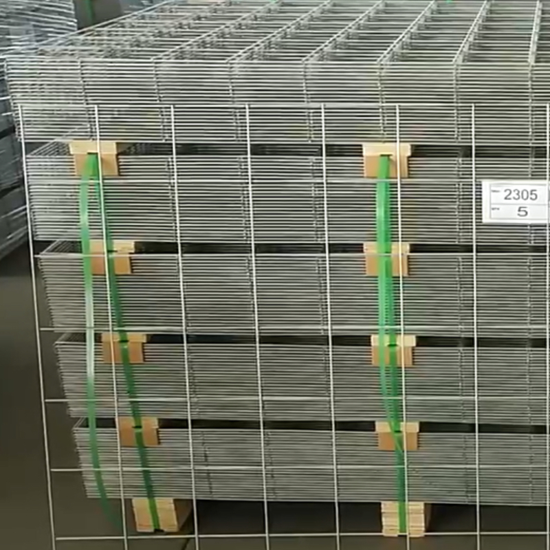 Welded wire mesh panels stacked for packing and shipment